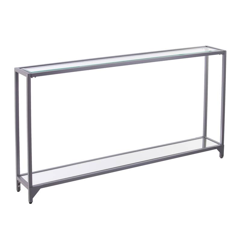 HomeRoots 56" Clear and Silver Glass Mirrored Floor Shelf Console Table With Storage - 56.00 in. x 29.00 in. x 8.00 in.