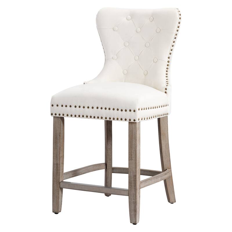 Carter 29" Wingback Tufted Nailhead Bar Stool with Antique Grey Legs