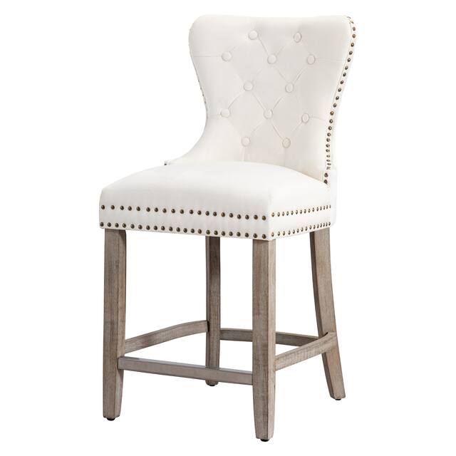 Carter 29" Wingback Tufted Nailhead Bar Stool with Antique Grey Legs - Cream