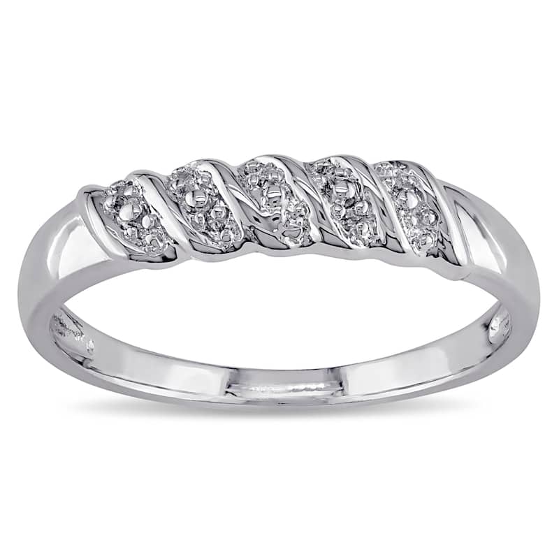 Miadora Sterling Silver Diamond Illusion Stackable Anniversary Wedding Band Ring