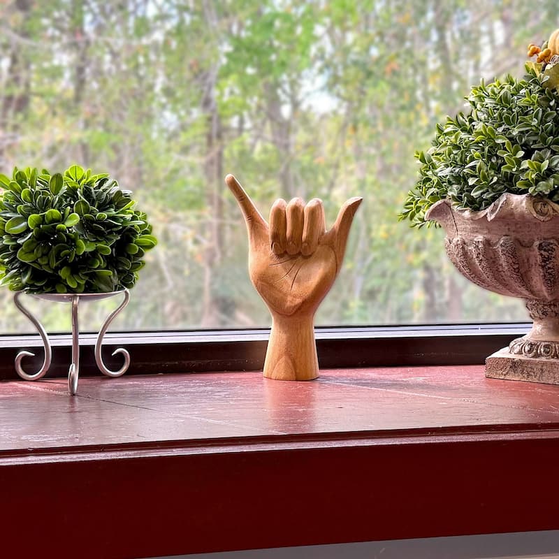 Hang Loose Wooden Hand Sculpture Relaxed Vibes Decor - 8 X 5.5 X 2.25 inches