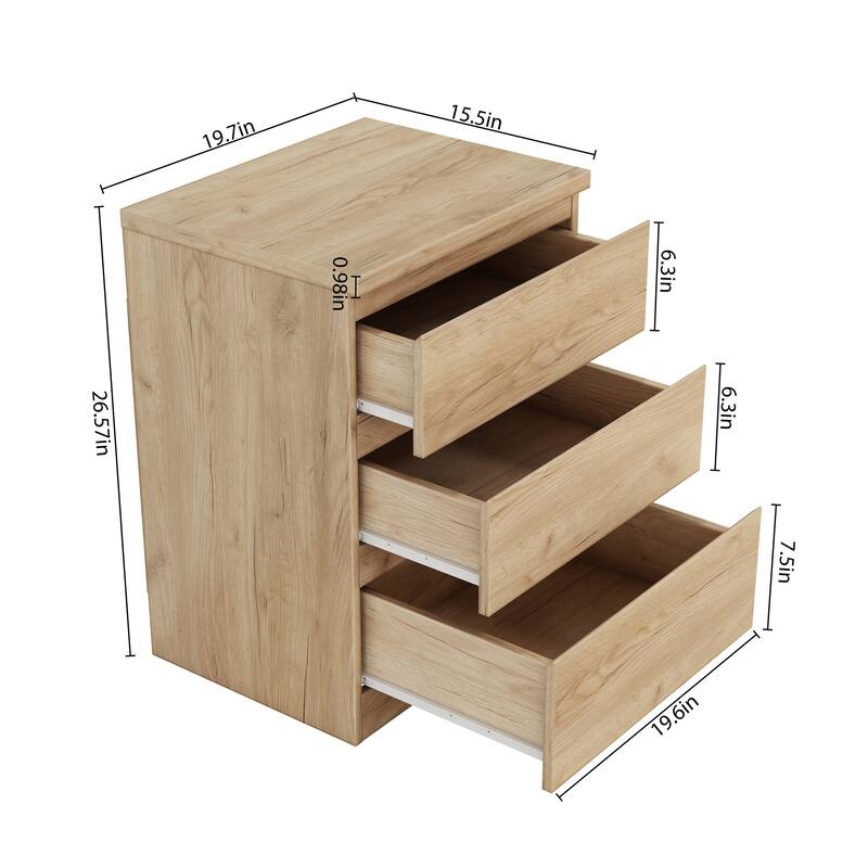 19.7-Inch Nightstand with 3 Drawers, Beside Table with Drawers Handle Free Design,Thickened Top Plate,for Bedroom,Living Room