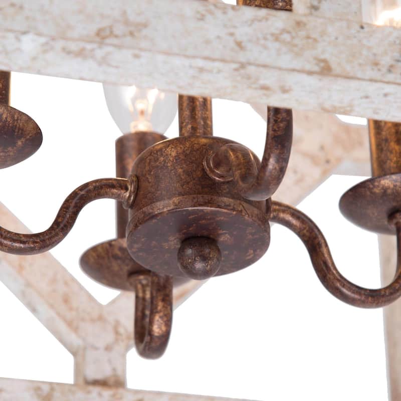 Farmhouse 4-Light Distressed Wood Chandelier for Dining Room - L12"x W12"x H14"