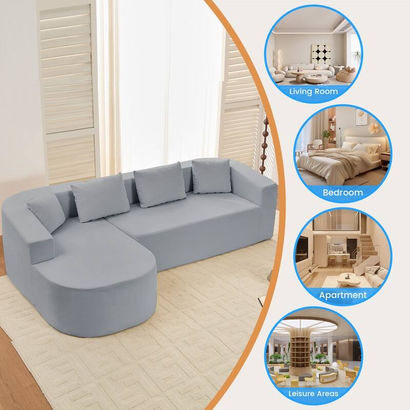 Mixoy 98 inch Chenille L Shape Sectional Sofa with Curved Chaise,Modern Cloud 3 Seater Sofa Couch