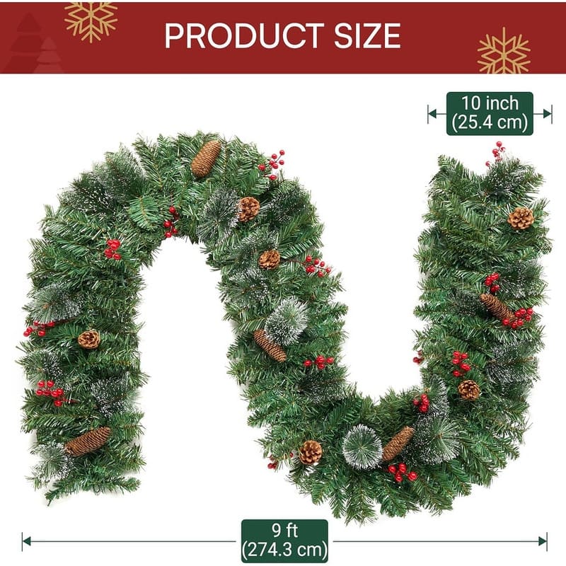 Joyfy Indoor/Outdoor Pre-lit Plug in 9-ft Pine Artificial Garland with Warm White LED Lights