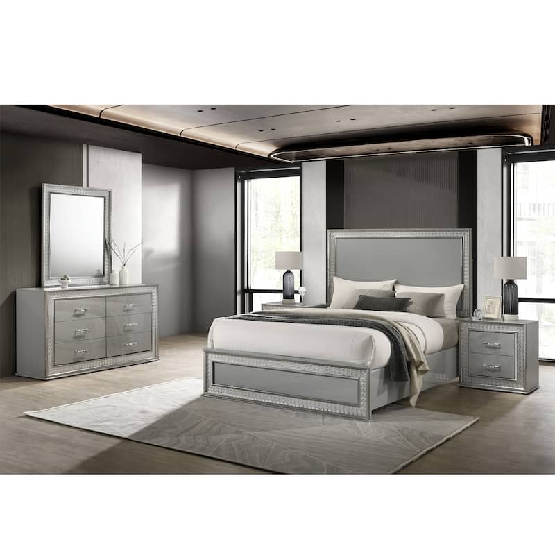 Furniture of America Isabella Glam 5-Piece Metallic Grey Wood Platform Bedroom Set - King