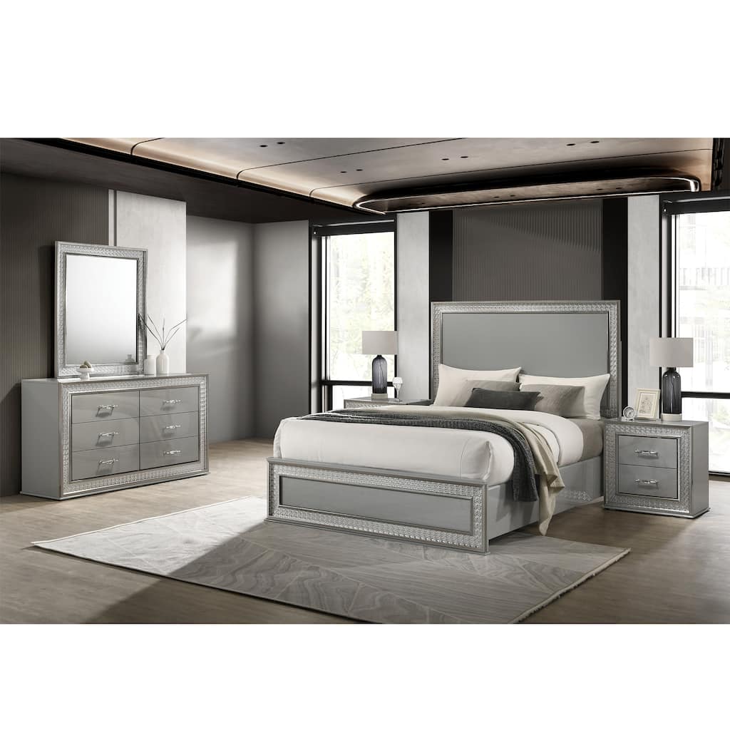 Furniture of America Isabella Glam 5-Piece Metallic Grey Wood Platform Bedroom Set