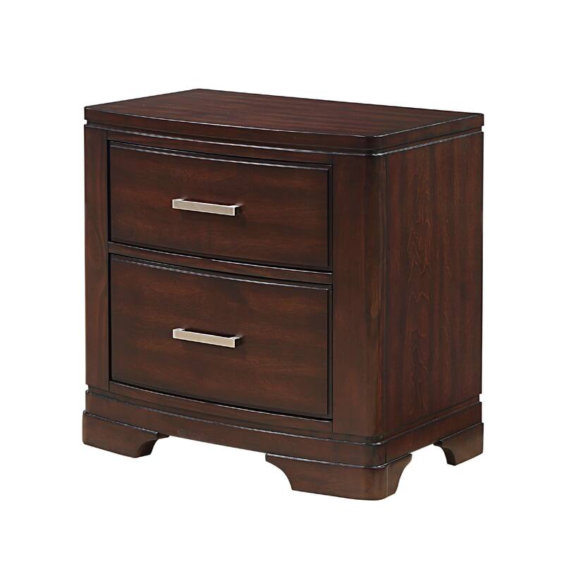 Hudy 2 Drawer Nightstand, 26 Inch, Cherry Brown Birch Veneer