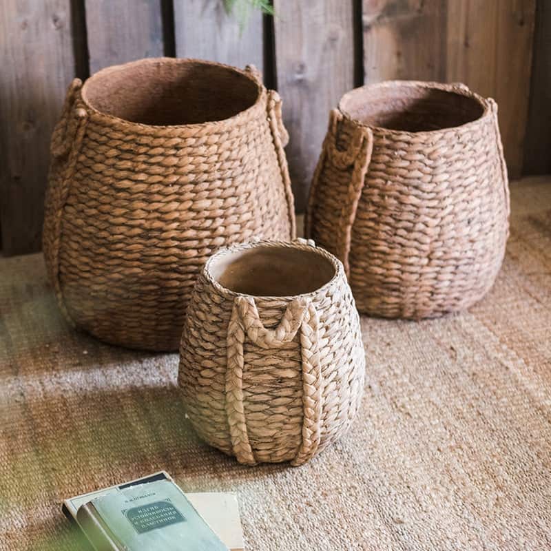 RusticReach Large Rope Basket Cement Planter