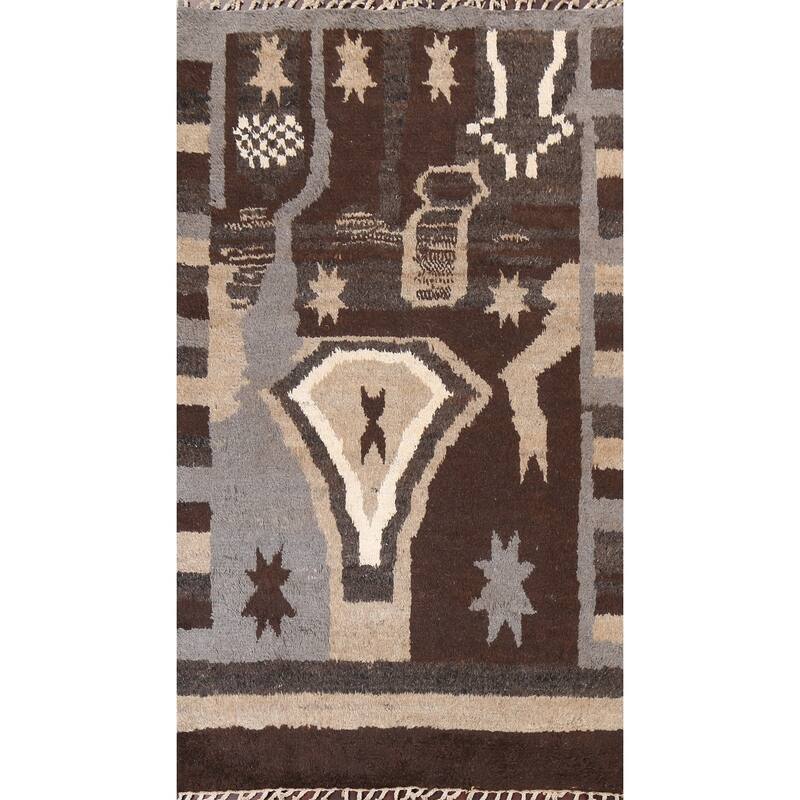 Abstract Moroccan Oriental Wool Area Rug Hand-knotted Bedroom Carpet - 5'9" x 9'6"