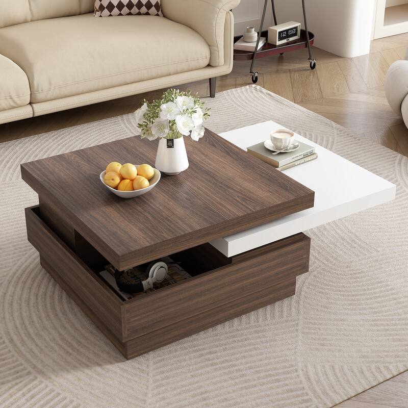 35.4" Modern Coffee Table with Rotatable Top and 1 Hidden Storage Space