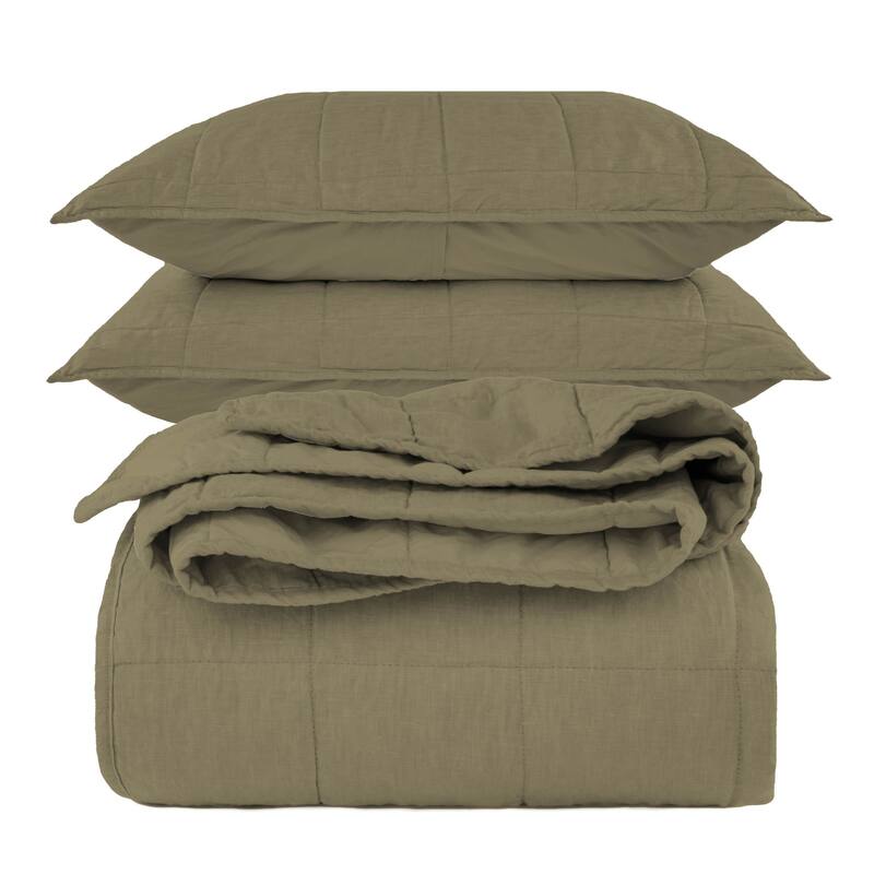 French Linen Box Stitch Quilt & Sham Set by BOKSER HOME