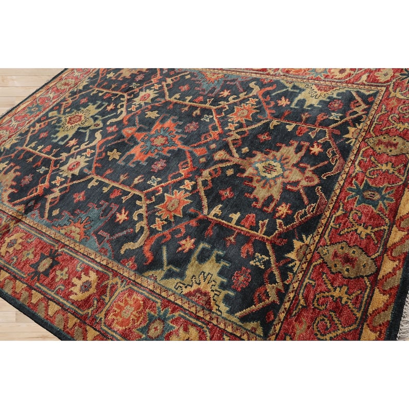 Hand Knotted Arts & Craft Blue Turkish Oushak Wool Traditional Area Rug