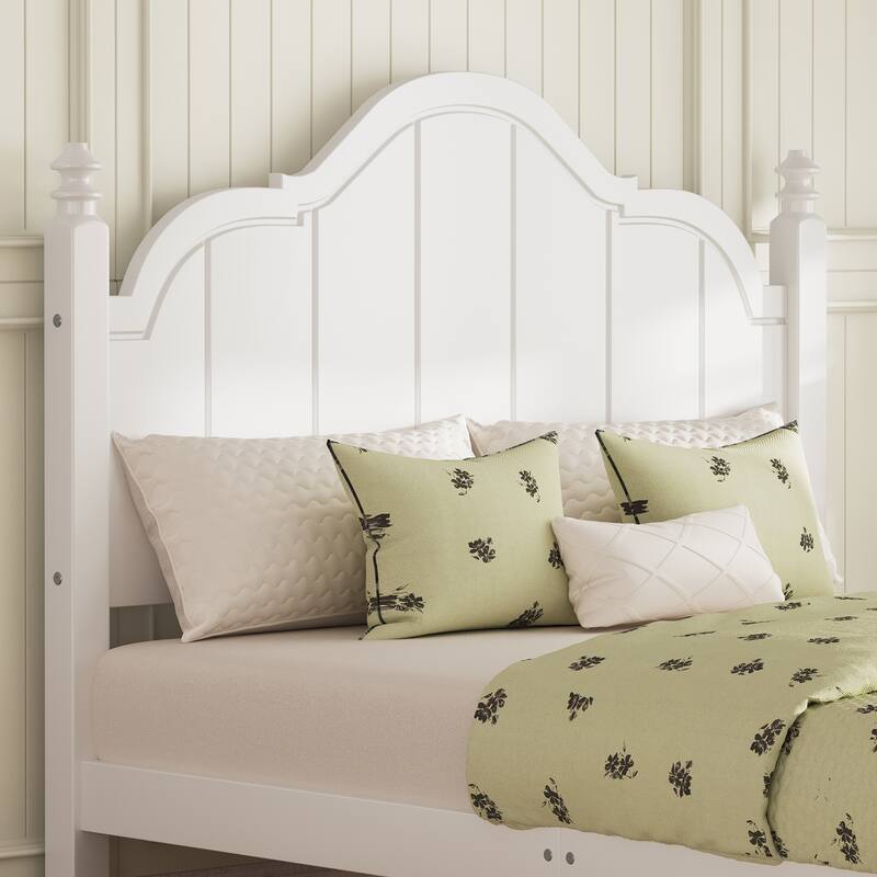 Roomfitters Wood Platform Bed Frame with Curved Headboard, Vintage Style Slat Support, No Box Spring Required