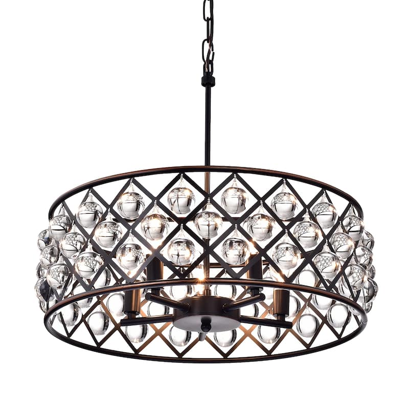 Oil Rubbed Bronze 5-Light Drum Chandelier with Crystal Spheres - Oil Rubbed Bronze