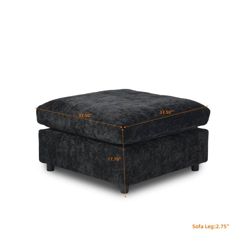 Modern Loveseat Couch with Ottoman Chenille Modular Sectional Sofa Removable Cover, Spring Cushions, Solid Wood Frame