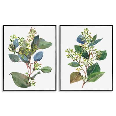 Stupell Soft Eucalyptus Plant Blue Green Ombre Leaves, 2pc Multi Piece Framed Wall Art Set
