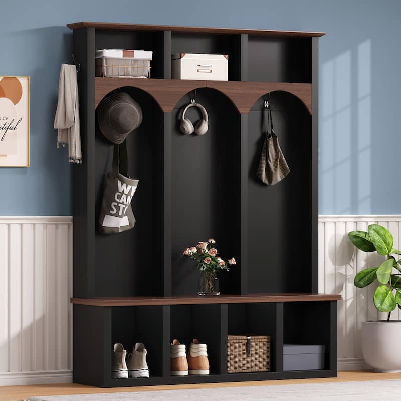 Farmhouse Wooden Style Hall Tree with Arched Design
