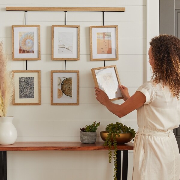 6 Piece 5x7 Suspended Picture Rail Frame Gallery Wall Kit Natural