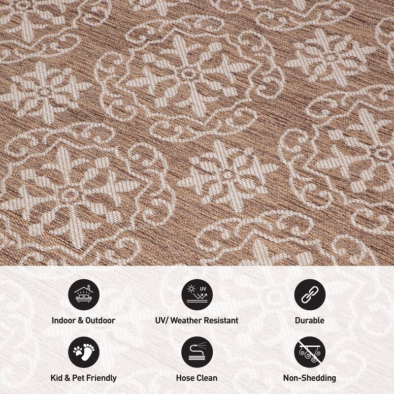 World Rug Gallery Transitional Geometric Textured Flat Weave Indoor/Outdoor Area Rug