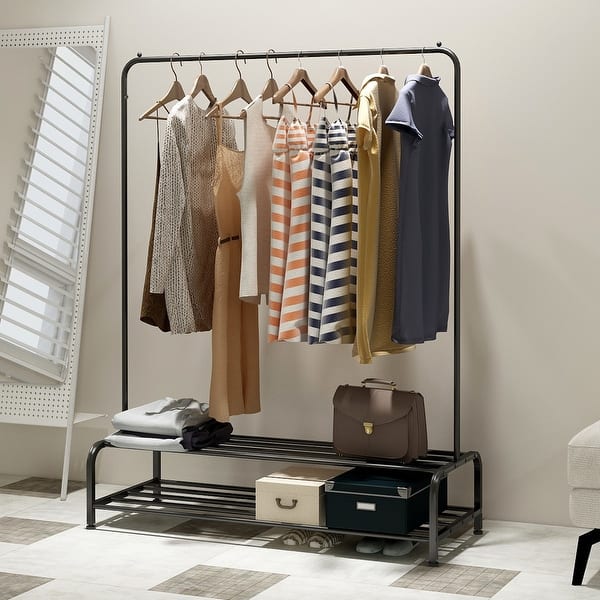 Clothing Garment Rack with Shelves Metal Cloth Hanger Rack Stand Clothes Drying Rack for Hanging Clothes - Bed Bath & Beyond - 36079000 Clothing Garment Rack with Shelves Metal Cloth Hanger Rack Stand Clothes Drying Rack for Hanging Clothes - Bed Bath & Beyond - 36079000