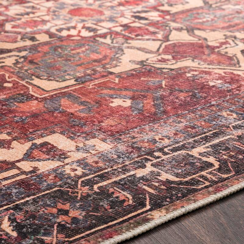 Livabliss Gwenevere Rust Vintage Medallion Machine Washable Area Rug
