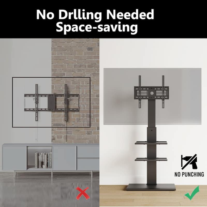 FITUEYES Modern Floor Metal Base TV Stands for 26-65 inch TVs,with Two Shelves