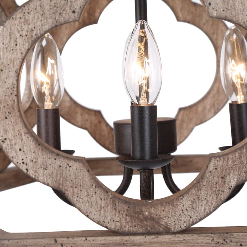 Clovy Modern Farmhouse 4-Light Wood Drum Lantern Chandelier for Dining Room - D 18" x H 12.5"