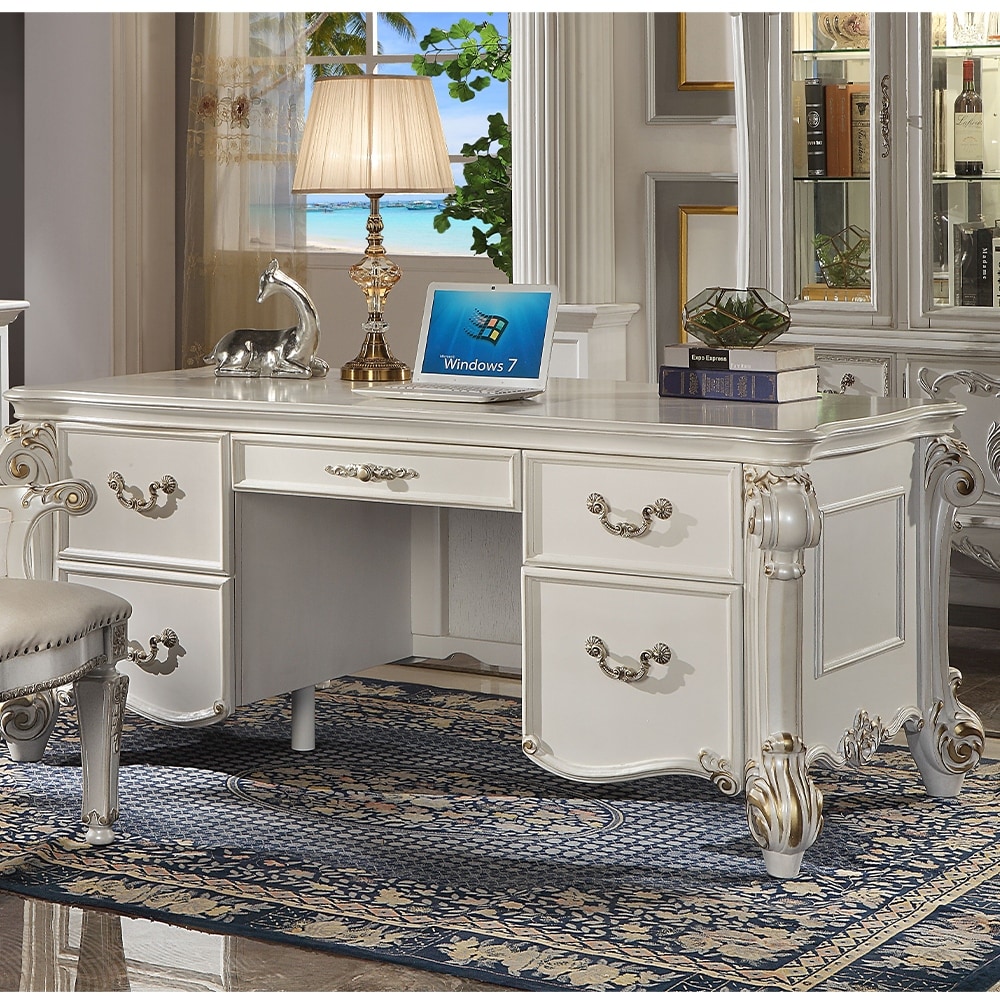 Acme Vendome EXECUTIVE WRITING DESK Antique Pearl Finish On Sale