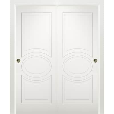 Sliding Closet Bypass Doors / Mela 7001 Matte White / Rails Hardware Set / Wood Solid Bedroom Wardrobe Doors