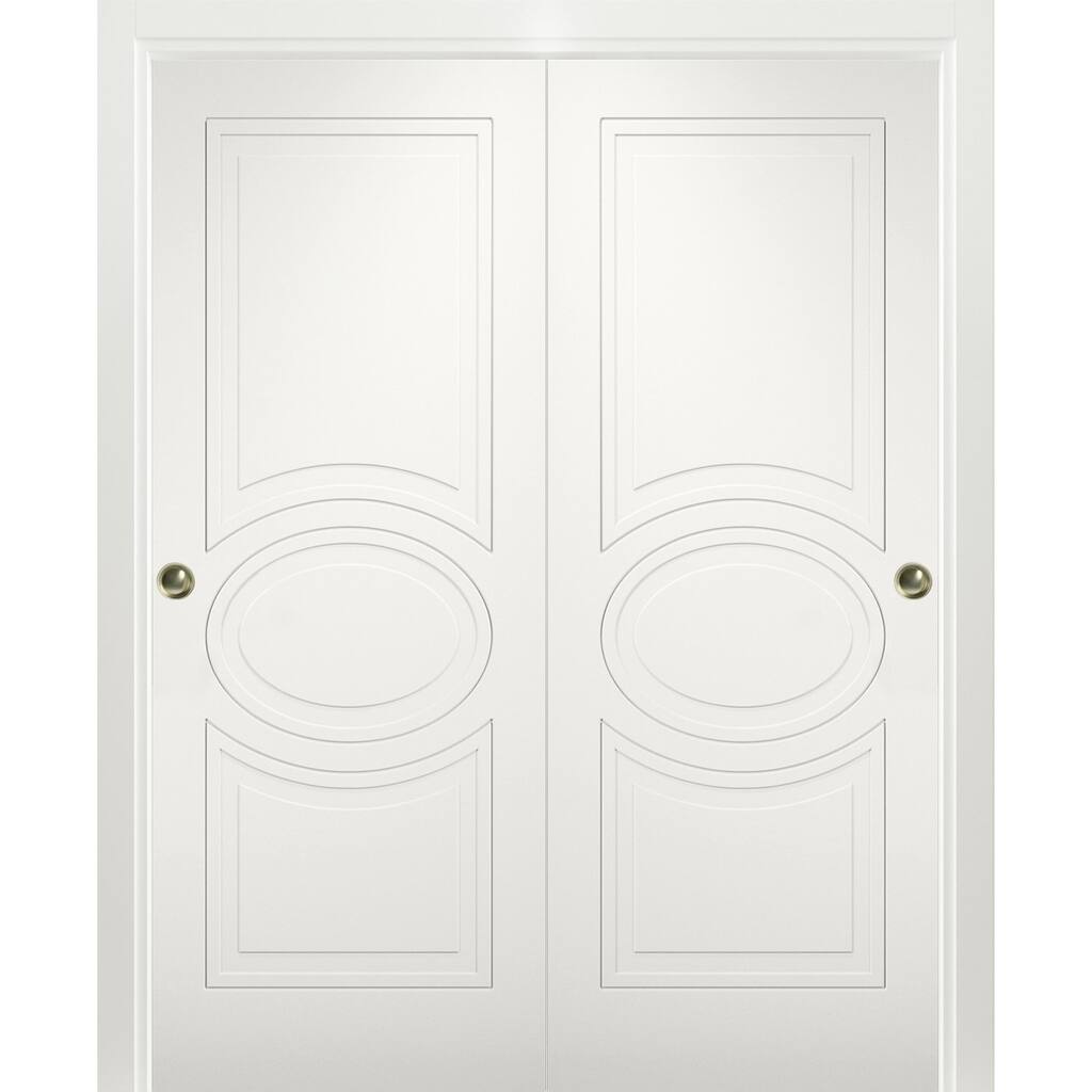 Sliding Closet Bypass Doors / Mela 7001 Matte White / Rails Hardware Set / Wood Solid Bedroom Wardrobe Doors