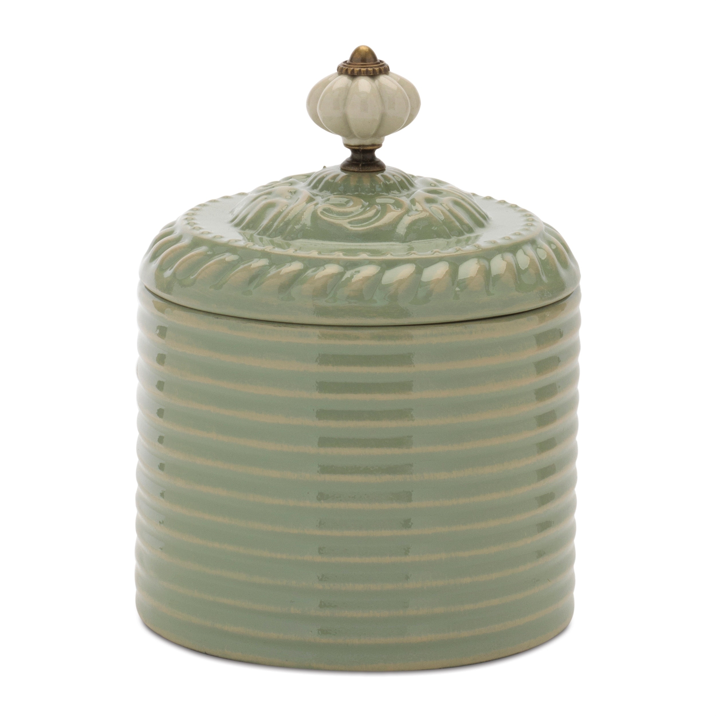 Ribbed Metal Canister with Lid 8"H