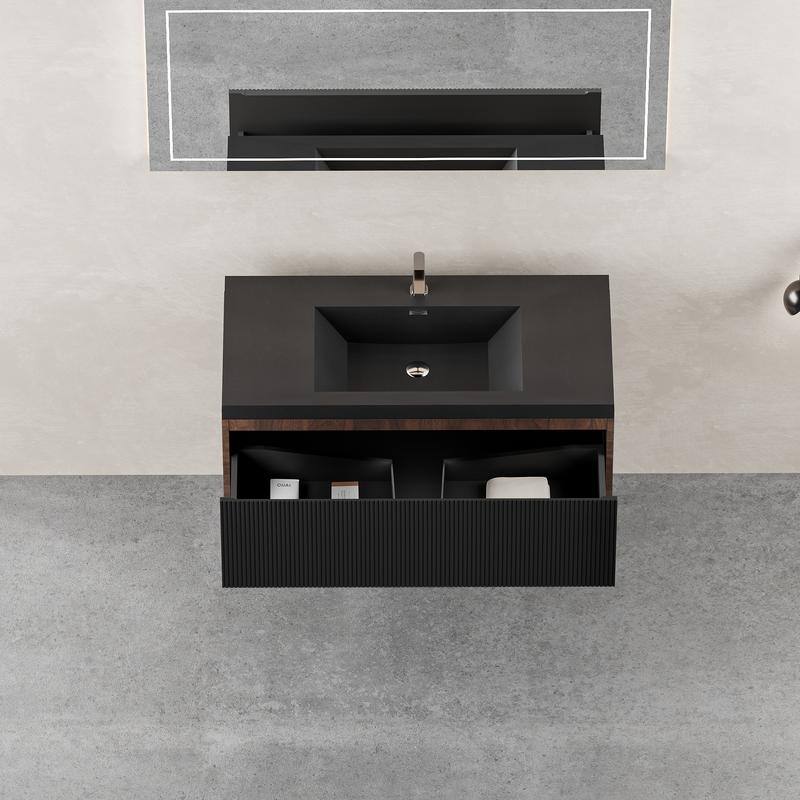 ABRUZZO Floating Vanity with Integrated Top Sink Soft-Close Wall-Mount Bathroom Cabinet