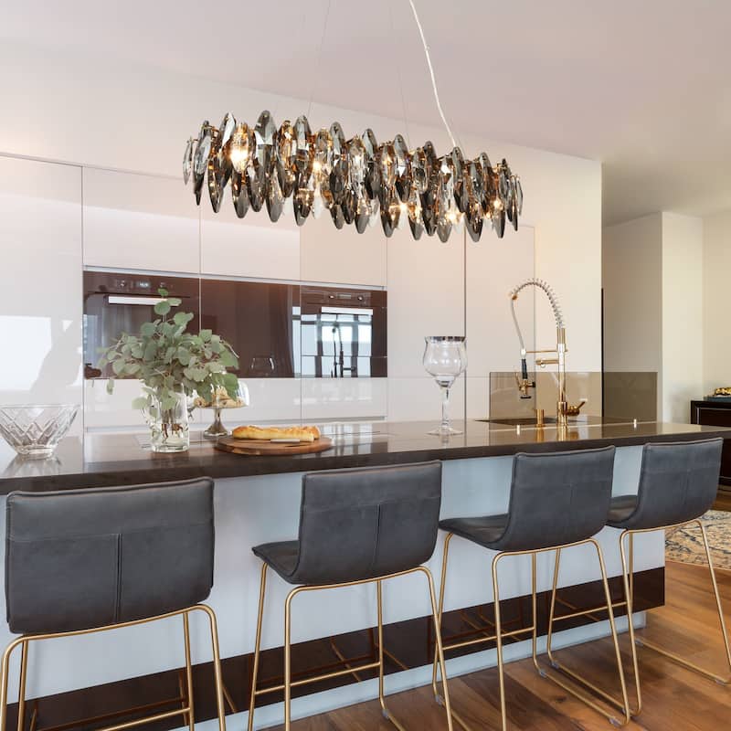 Modern Glam 8-Light Crystal Chandelier Art Deco Island Lights for Kitchen Island - Gold - 37.5" W x 7" H x 15" D