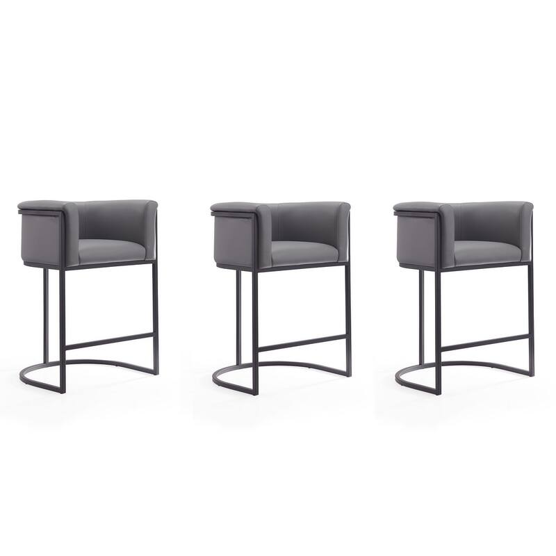 Manhattan Comfort Cosmopolitan 33.8 in. Black Metal Counter Height Bar Stool (Set of 3) - Grey