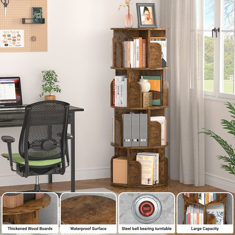 4/5 Tiers Round Rotating Bookcase, Revolving Floor Standing Bookshelf Corner Organizer Display