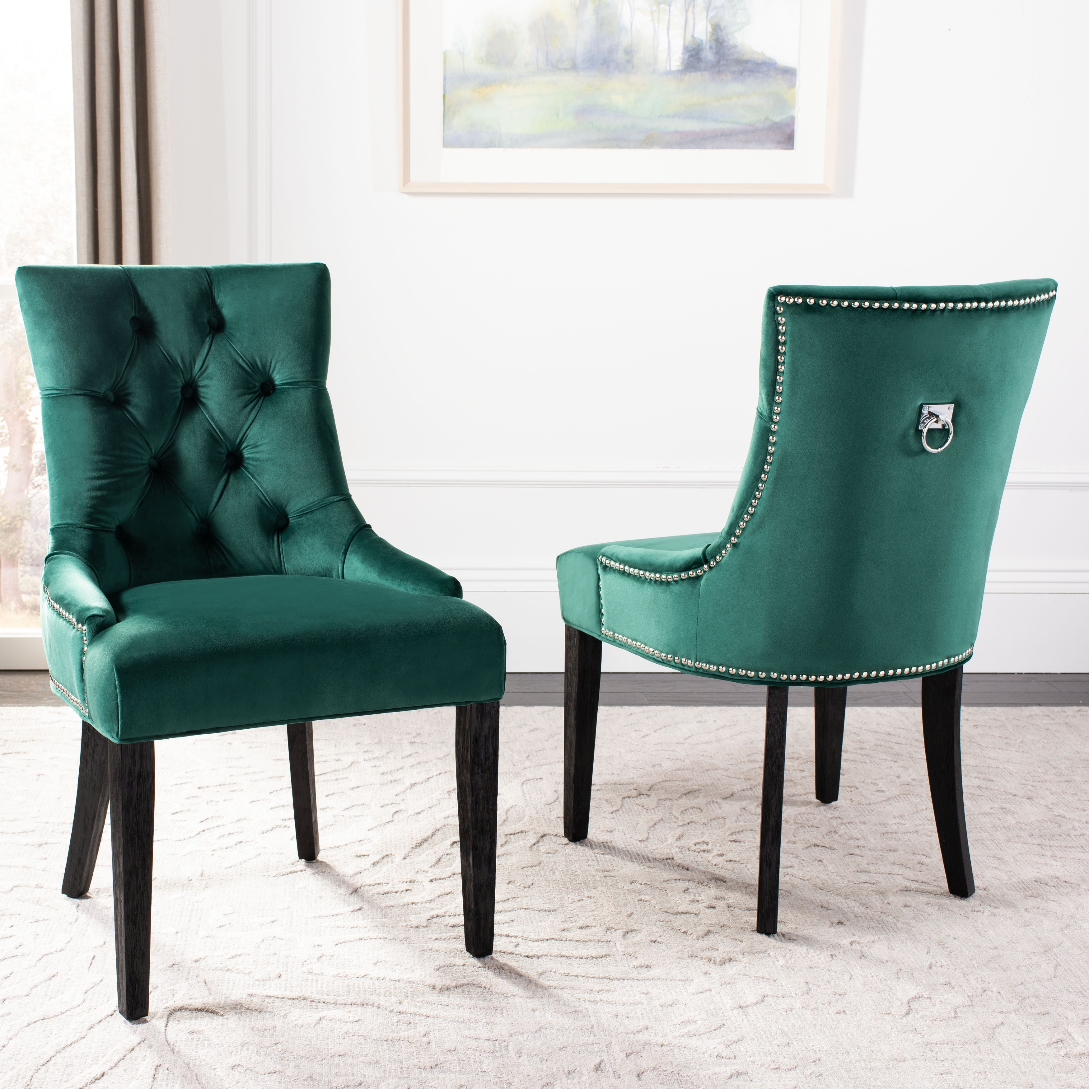 SAFAVIEH Harlow Silver Nailhead Trim Tufted Ring Chair 22