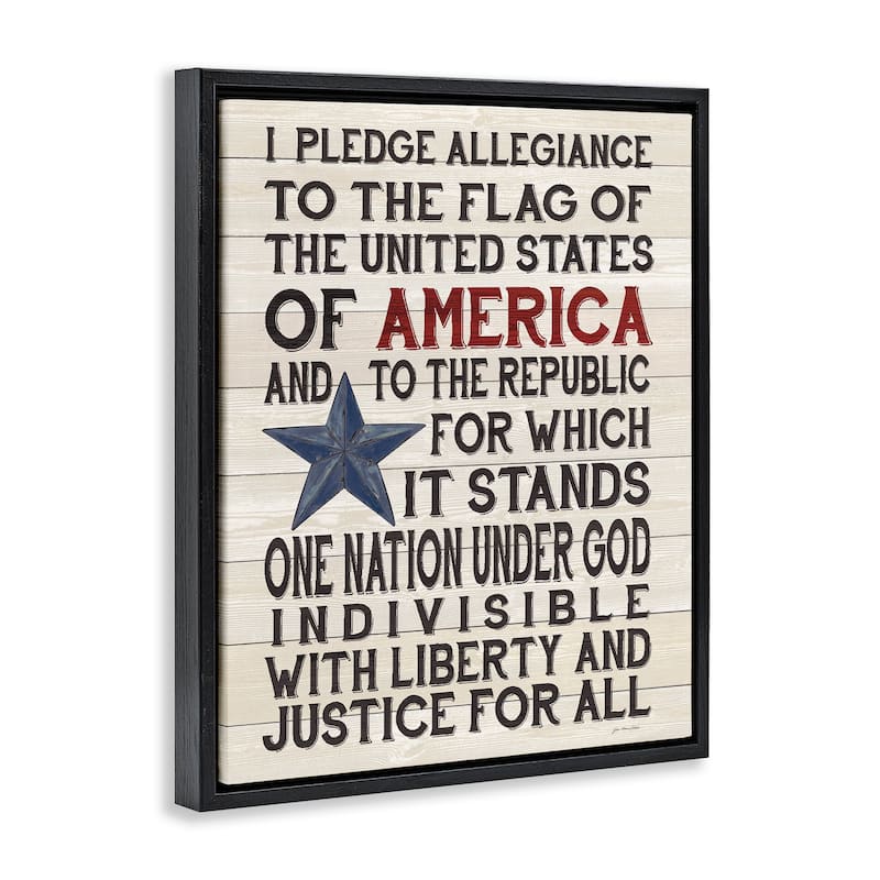 Stupell Pledge of Allegiance Stars and Stripes Americana Rustic Wood Look Sign Floater Frame - Multi-Color