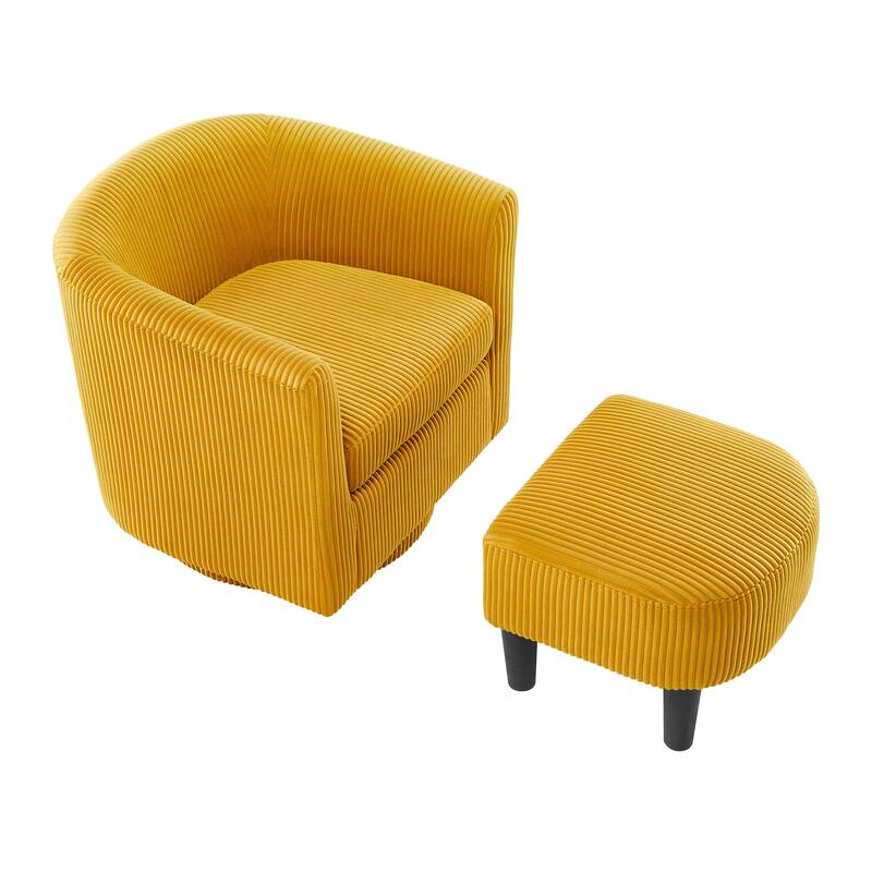Corduroy Swivel Accent Chair with Ottoman