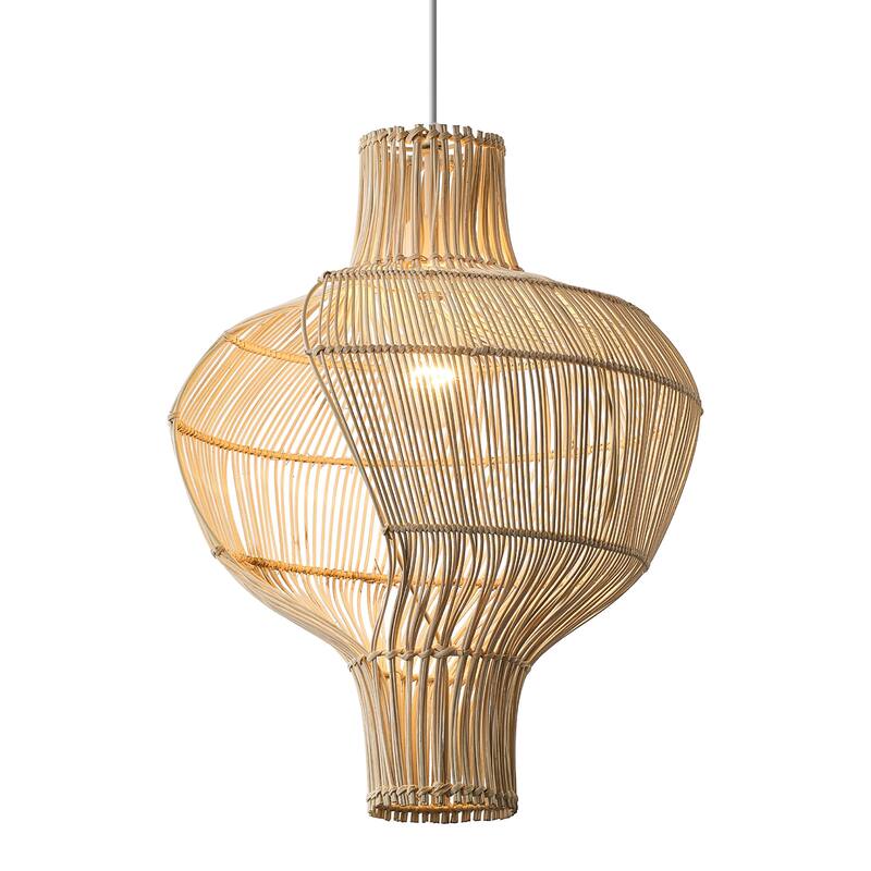1-Light Coastal Style Creative Brown Hand-Woven Rattan Hanging Pendant Light - 15.74" W x 17.71" H