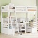 preview thumbnail 7 of 10, Wooden Twin Size Loft Bed With Storage Shelves, Drawers, Seat And Desk White
