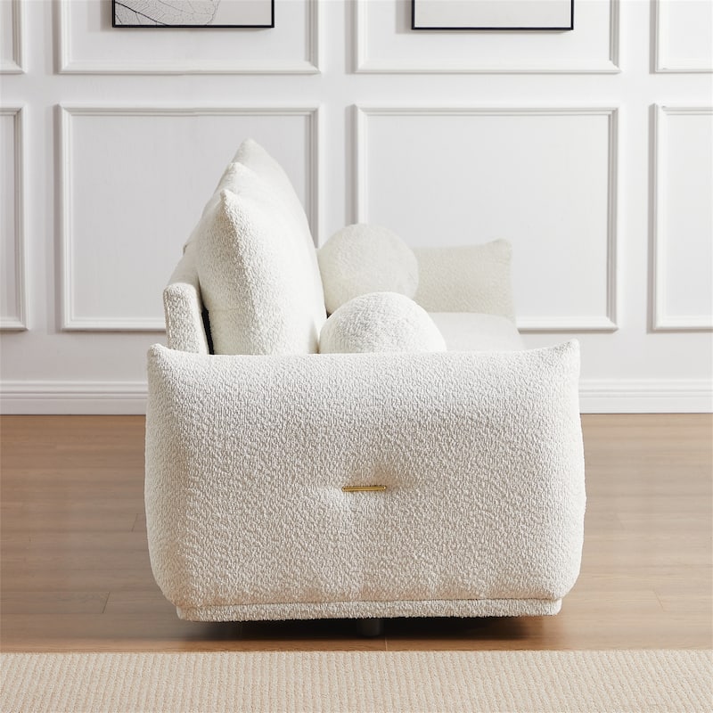 2 Piece Lamb's wool Loveseat Set with 2 Cushions and 2 Ball Pillows