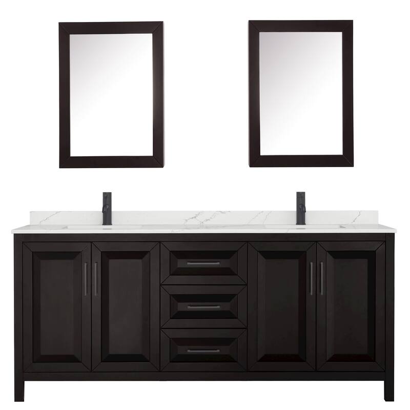 Daria 80-inch Double Vanity, Single Hole Quartz Top, Med Cabinets