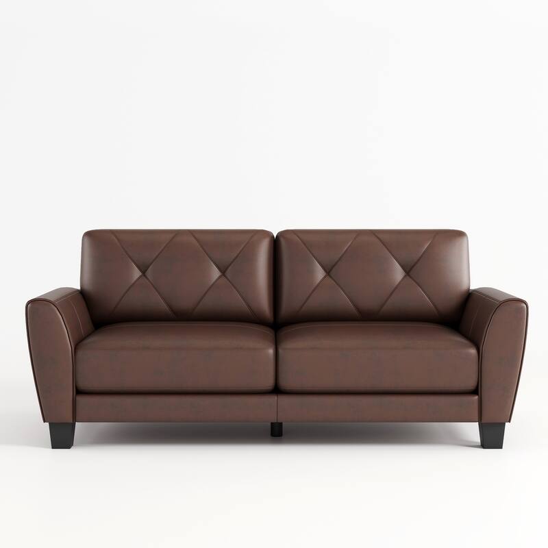 3+2 2PCS 82" Genuine Leather match Two-Over-Two Sofa Living room coach Transitional sofa - Honey Brown