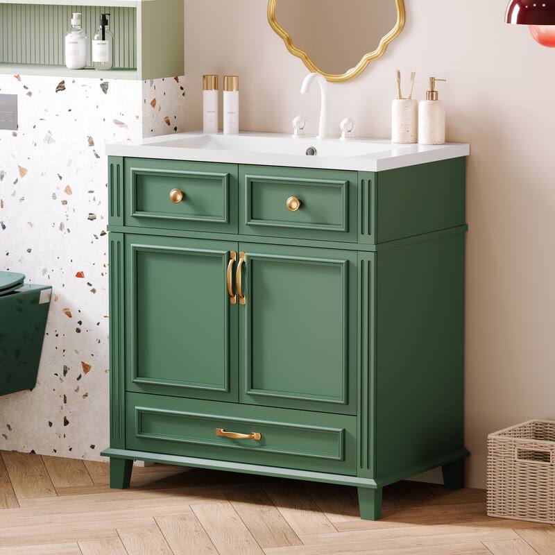 Bathroom Storage Cabinet with Soft Closing Doors - Green