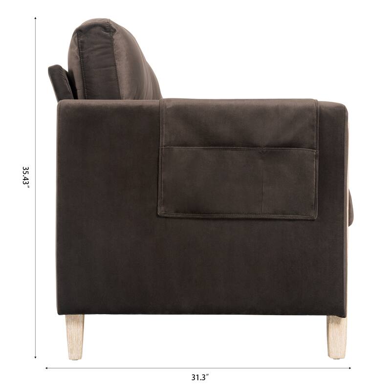 Modern Solid Wood 3 Seat Couch, 79.5" Fabric Upholstered Sofa with Square Arm for Living Room and Apartment