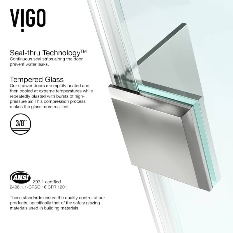 VIGO Piedmont 38"D x 38"W x 77"H Frameless Hinged Neo-Angle Shower Enclosure and Low-Profile Base in Brushed Nickel