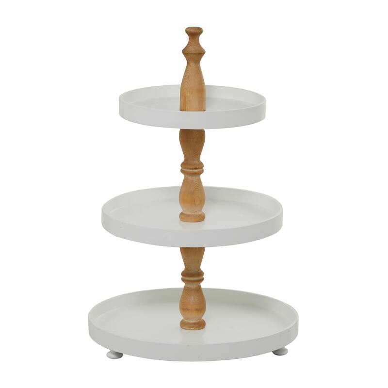 Sleek Stylish Wood 3 Level Tiered Server with Solid Wood Post - Black or White