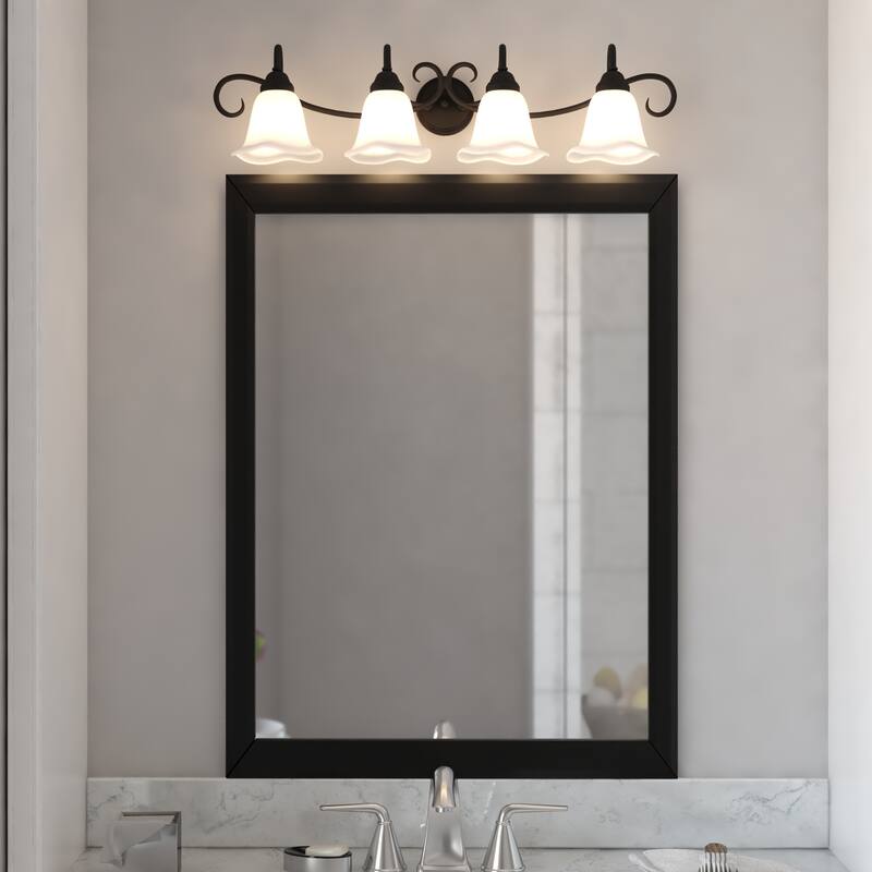 VAXCEL Bella Matte Black Bathroom Vanity Lighting Wall Fixture, White Alabaster Glass Shade, Dimmable, LED Compatible