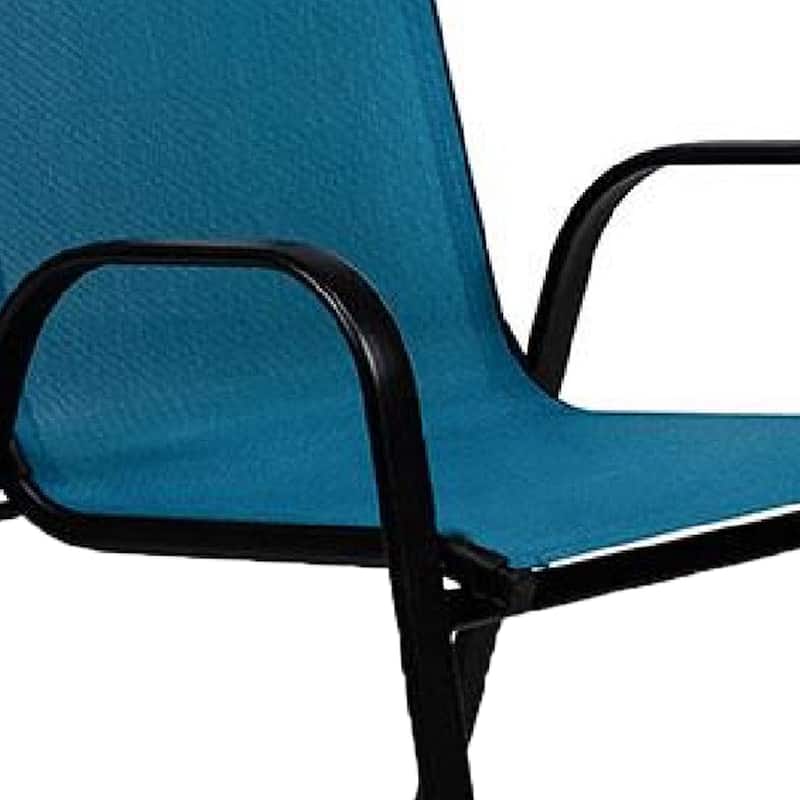Feli Outdoor Stacking Chair Set of 2, Blue Mesh Fabric, Black Metal